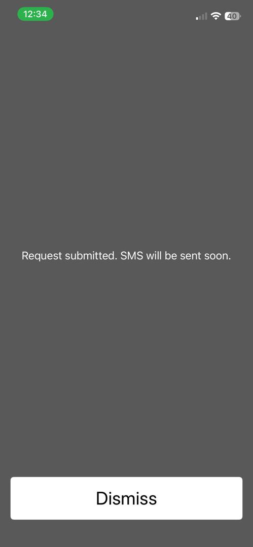 USSD registration screen