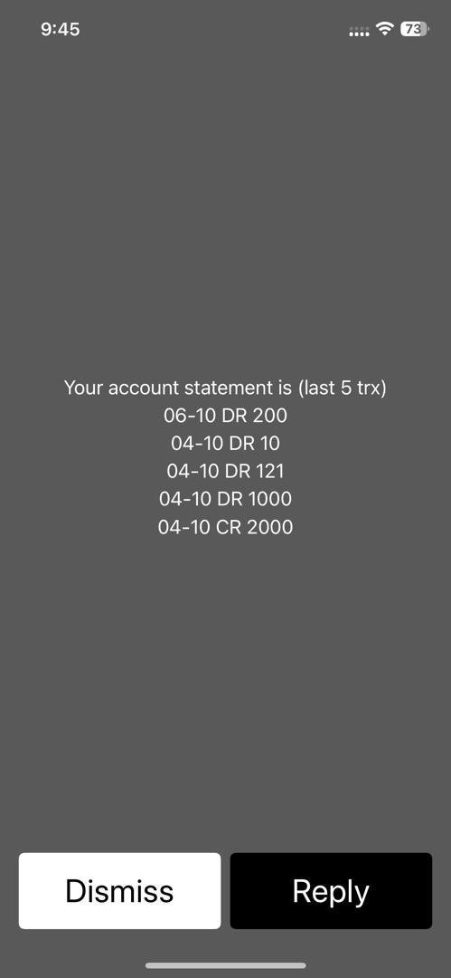 USSD mini statement screen
