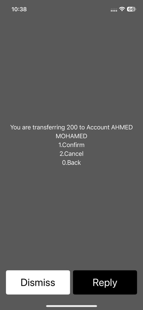 USSD fund transfer screen