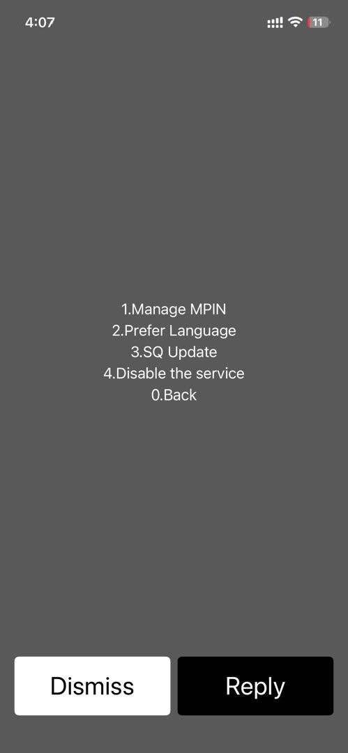 USSD Change MPIN screen